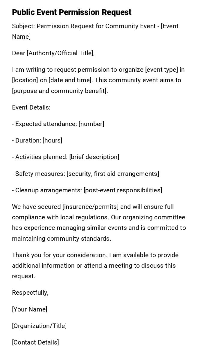 Public Event Permission Request Public Event Permission Request