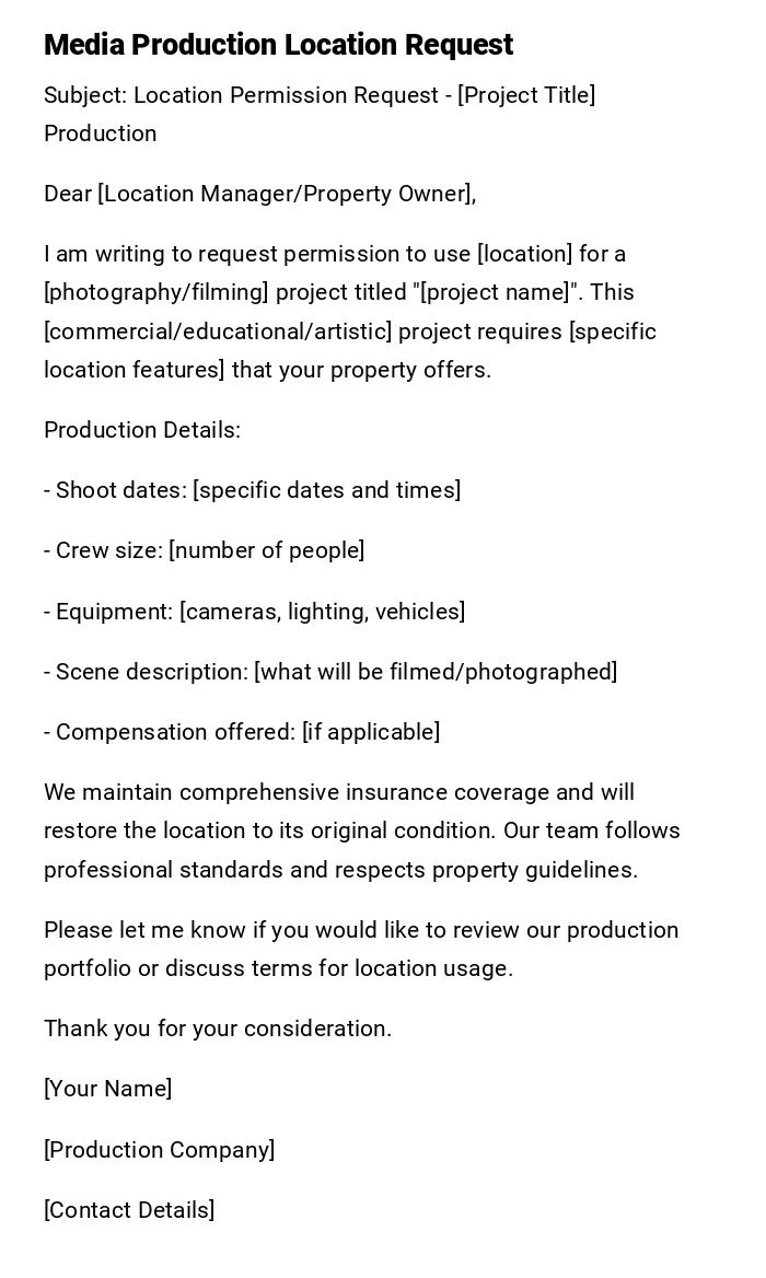 Media Production Location Request Media Production Location Request