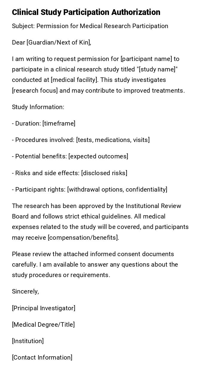Clinical Study Participation Authorization Clinical Study Participation Authorization