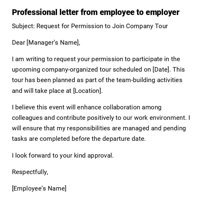 Professional letter from employee to employer