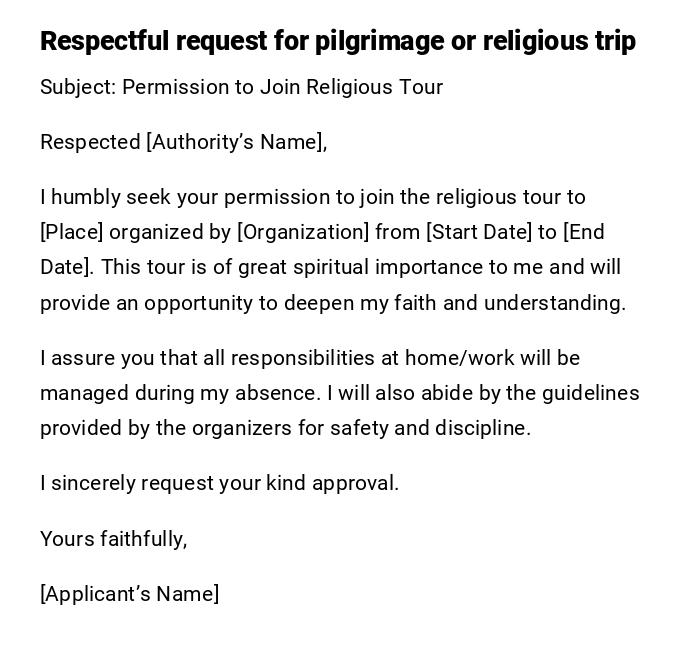Respectful request for pilgrimage or religious trip