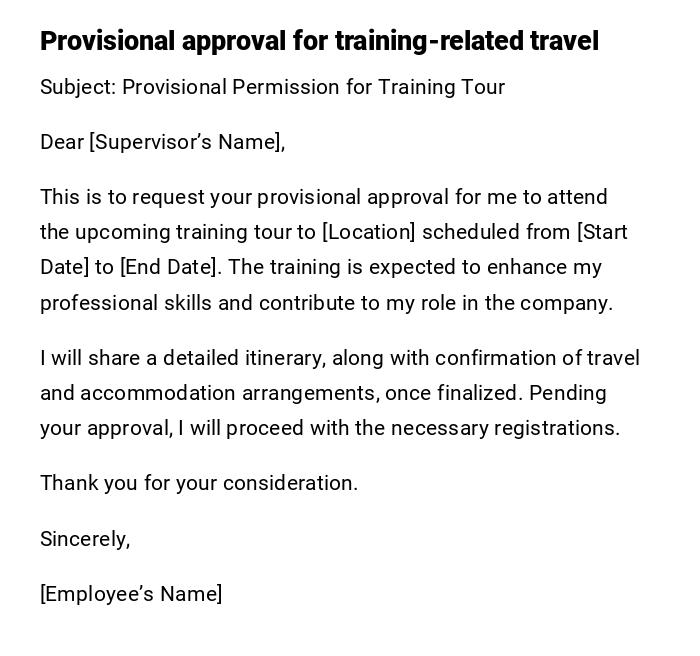 Provisional approval for training-related travel