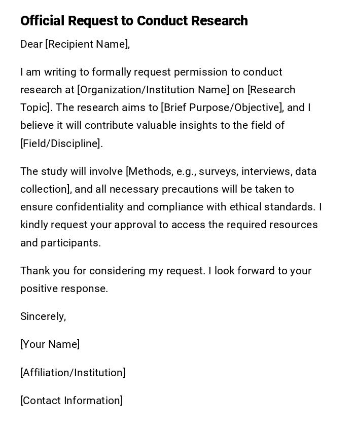Official Request to Conduct Research Official Request to Conduct Research