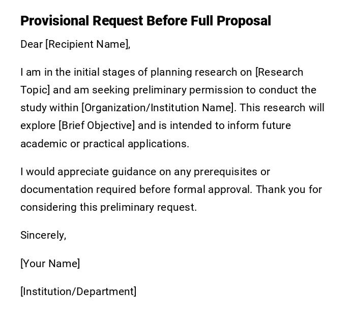 Provisional Request Before Full Proposal Provisional Request Before Full Proposal