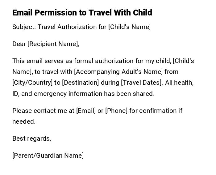 Email Permission to Travel With Child Email Permission to Travel With Child