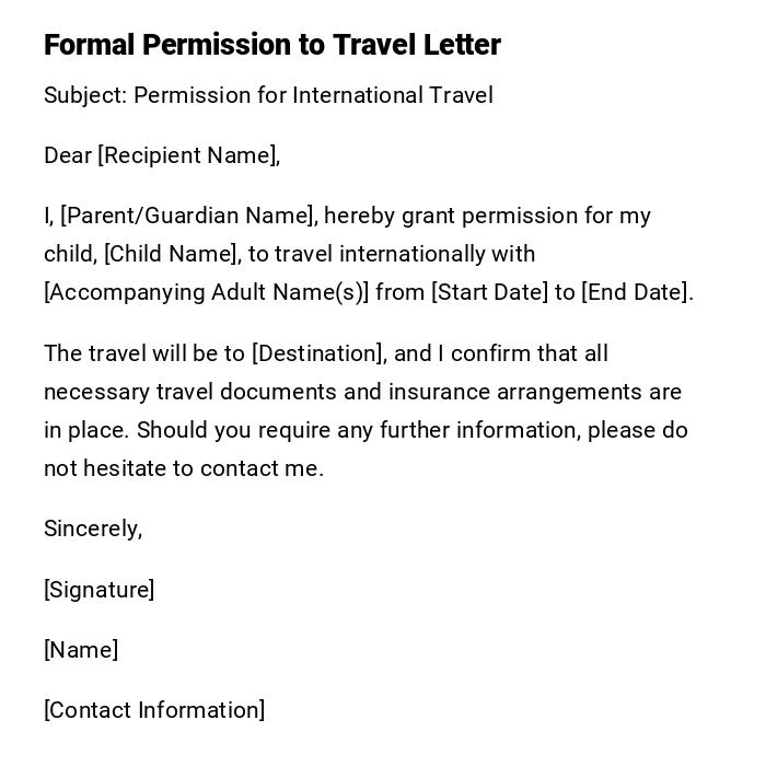 Formal Permission to Travel Letter Formal Permission to Travel Letter