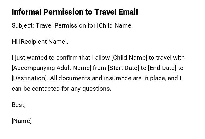 Informal Permission to Travel Email Informal Permission to Travel Email