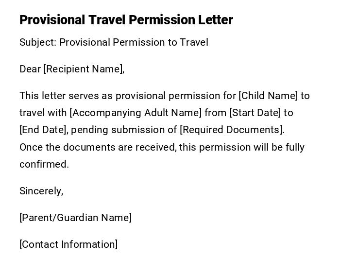 Provisional Travel Permission Letter Provisional Travel Permission Letter