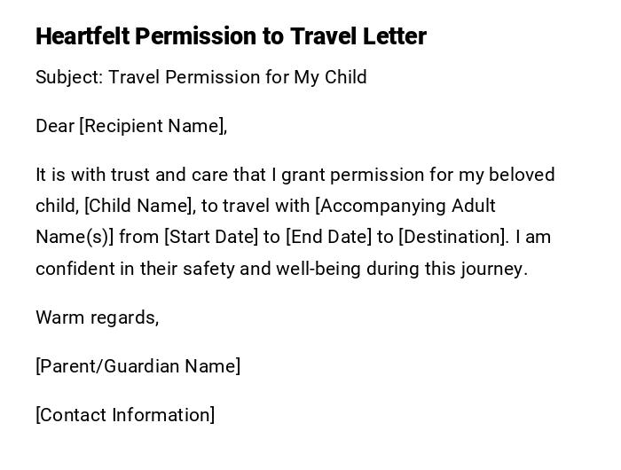 Heartfelt Permission to Travel Letter Heartfelt Permission to Travel Letter