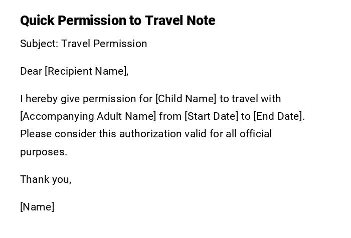 Quick Permission to Travel Note Quick Permission to Travel Note