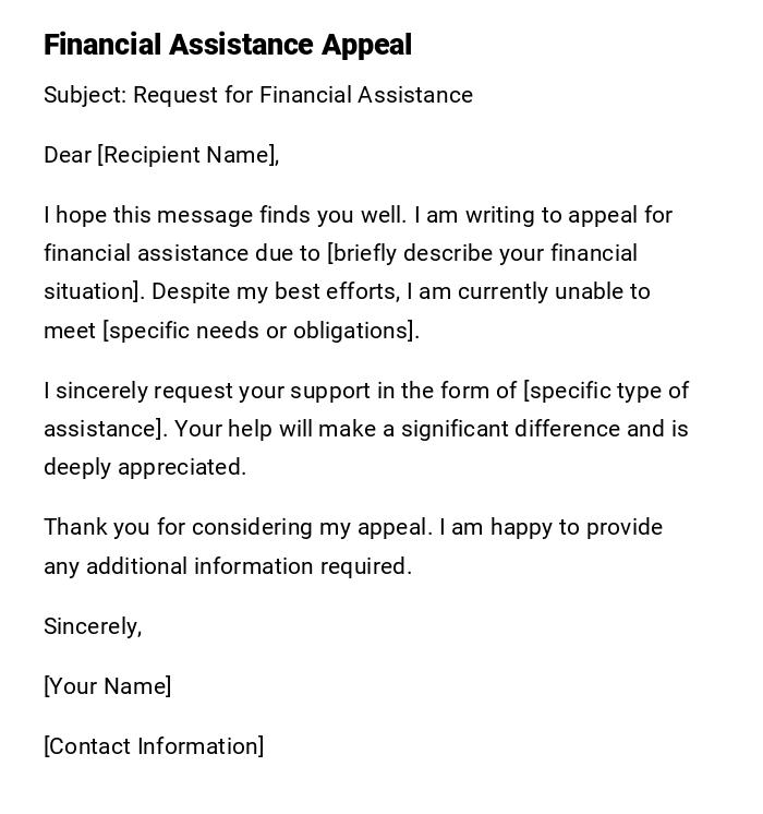 Financial Assistance Appeal Financial Assistance Appeal