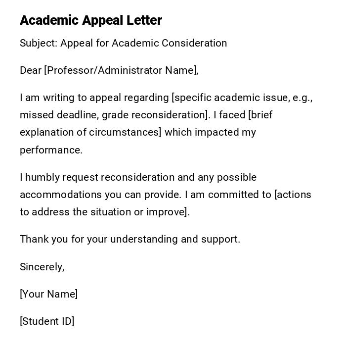 Academic Appeal Letter Academic Appeal Letter