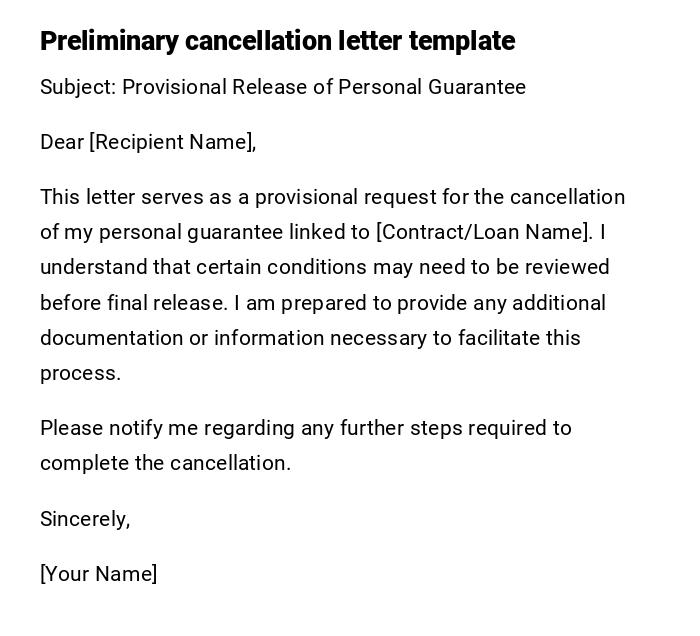 Preliminary cancellation letter template Preliminary cancellation letter template