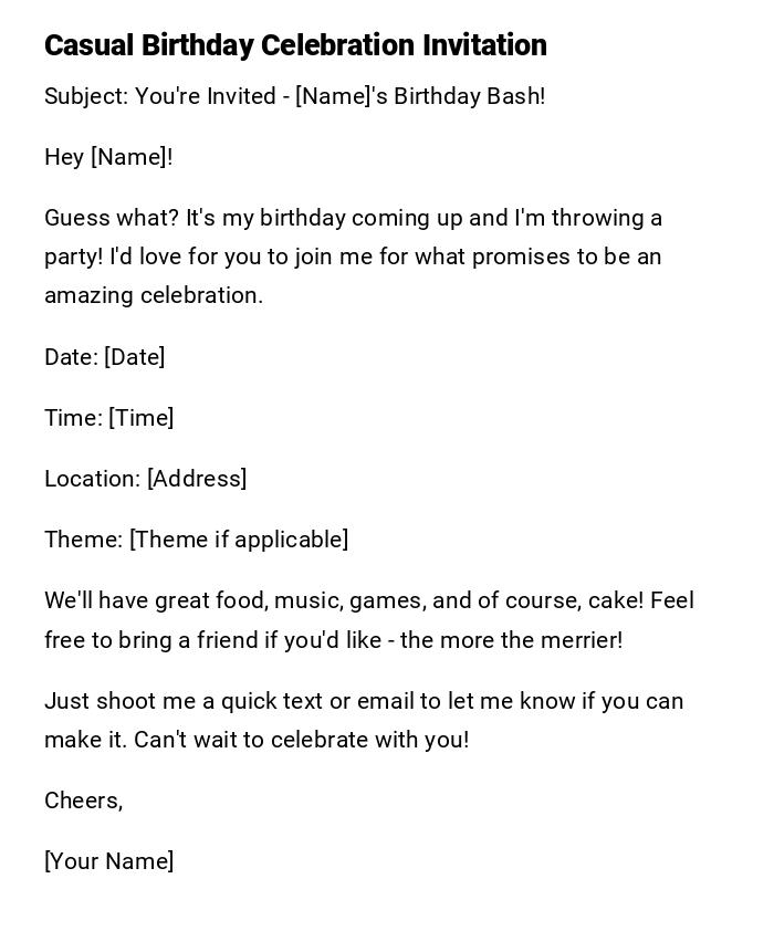 Casual Birthday Celebration Invitation Casual Birthday Celebration Invitation
