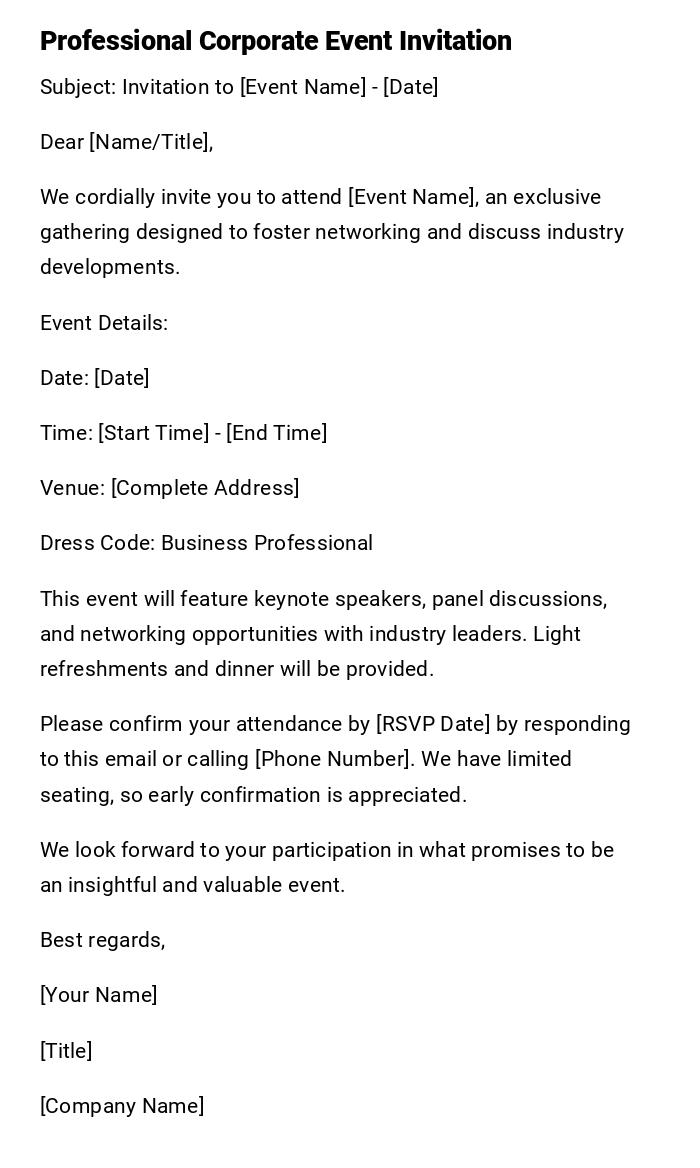 Professional Corporate Event Invitation Professional Corporate Event Invitation