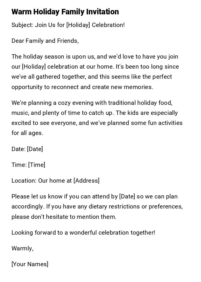 Warm Holiday Family Invitation Warm Holiday Family Invitation