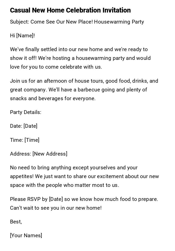 Casual New Home Celebration Invitation Casual New Home Celebration Invitation