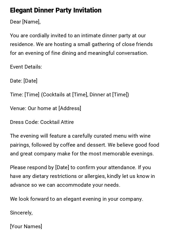 Elegant Dinner Party Invitation Elegant Dinner Party Invitation