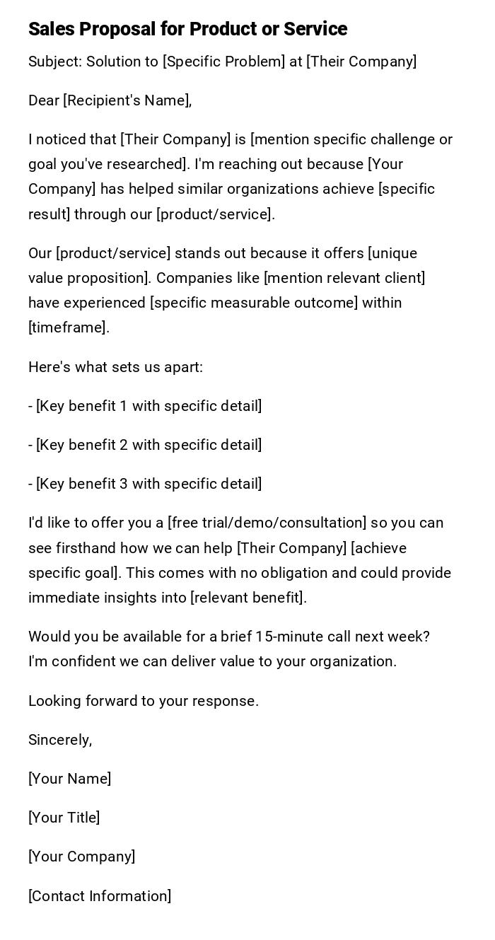 Sales Proposal for Product or Service Sales Proposal for Product or Service