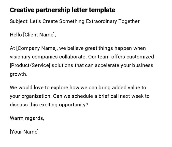 Creative partnership letter template Creative partnership letter template