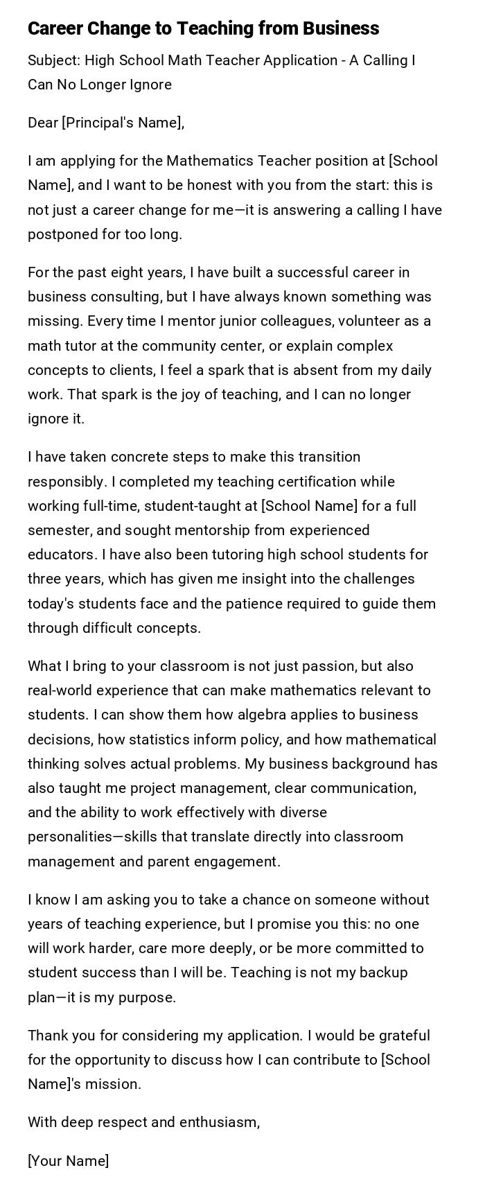 Career Change to Teaching from Business