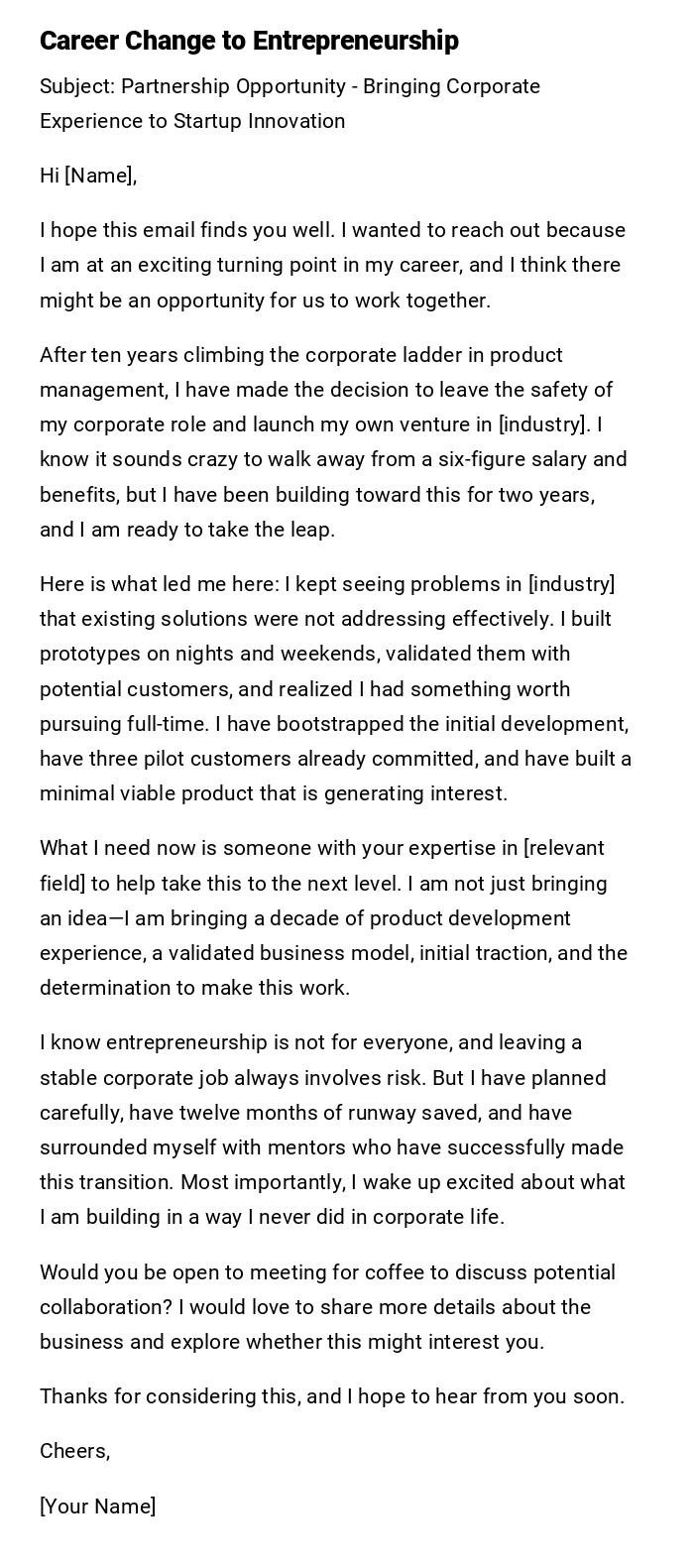 Career Change to Entrepreneurship