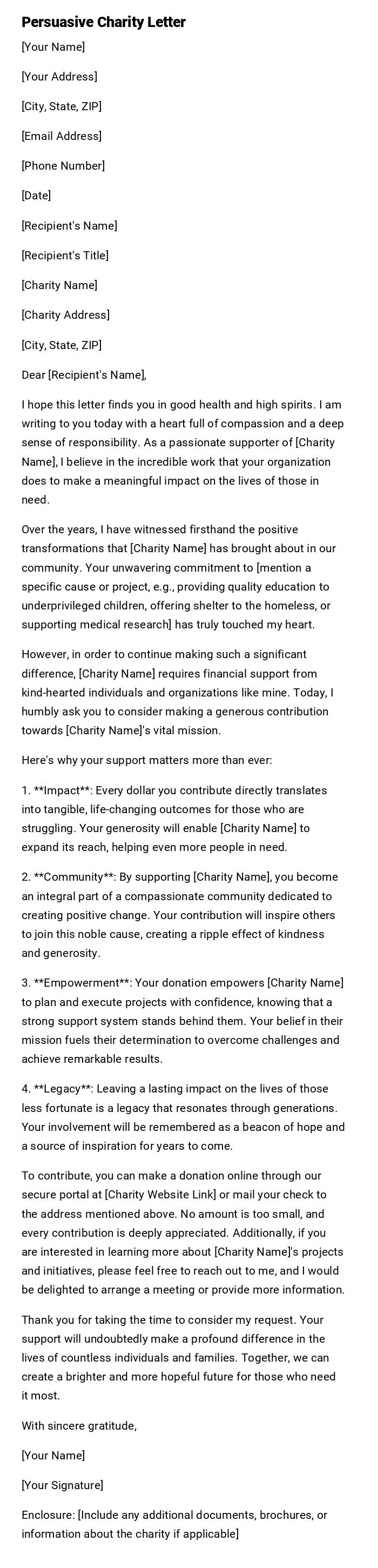 Persuasive Charity Letter