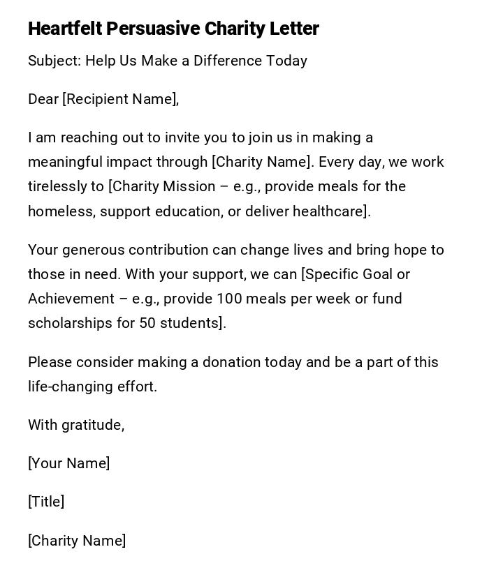 Heartfelt Persuasive Charity Letter Heartfelt Persuasive Charity Letter