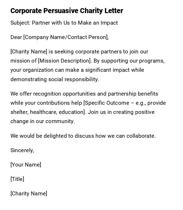 Corporate Persuasive Charity Letter Corporate Persuasive Charity Letter