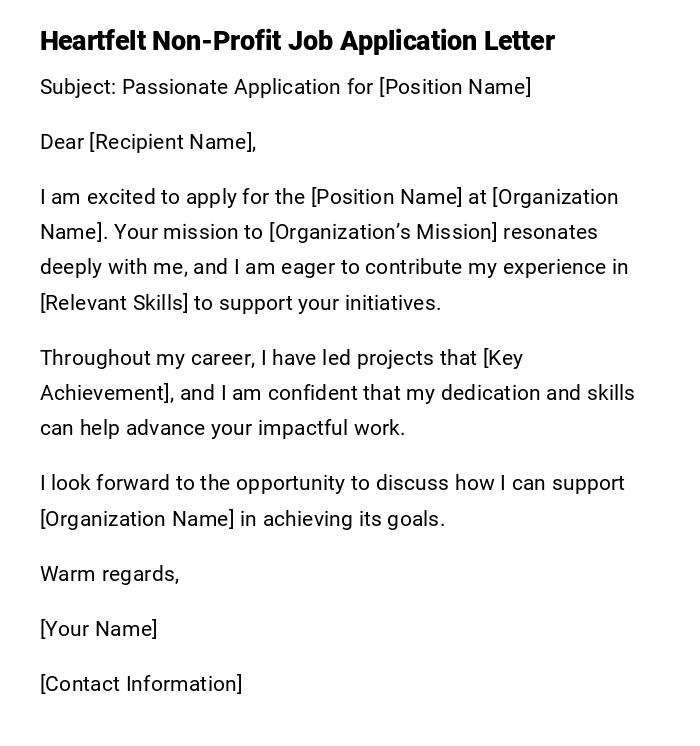 Heartfelt Non-Profit Job Application Letter Heartfelt Non-Profit Job Application Letter