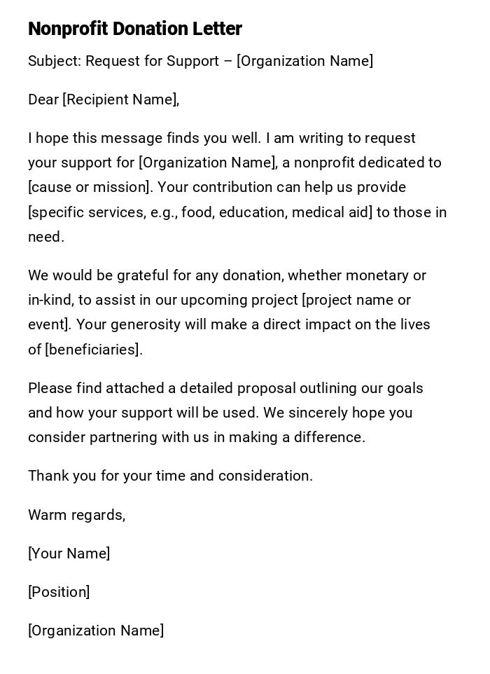 Nonprofit Donation Letter Nonprofit Donation Letter