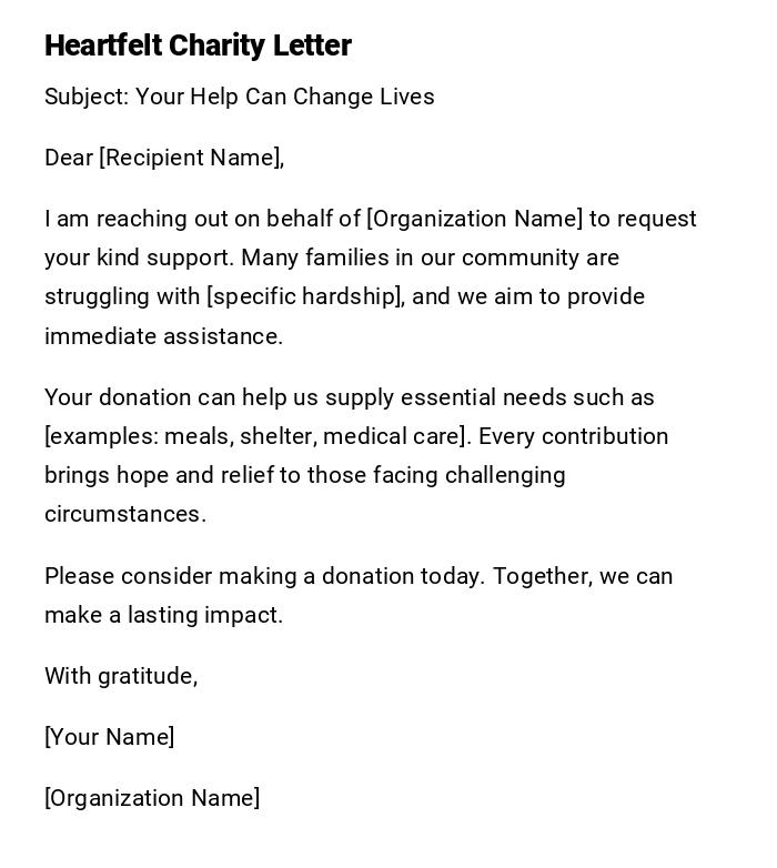 Heartfelt Charity Letter Heartfelt Charity Letter