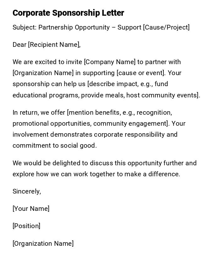 Corporate Sponsorship Letter Corporate Sponsorship Letter