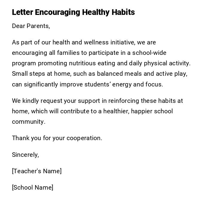 Letter Encouraging Healthy Habits Letter Encouraging Healthy Habits