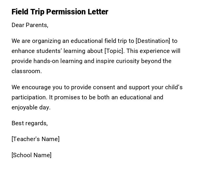 Field Trip Permission Letter Field Trip Permission Letter