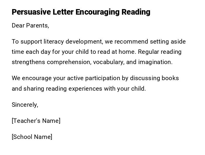 Persuasive Letter Encouraging Reading Persuasive Letter Encouraging Reading