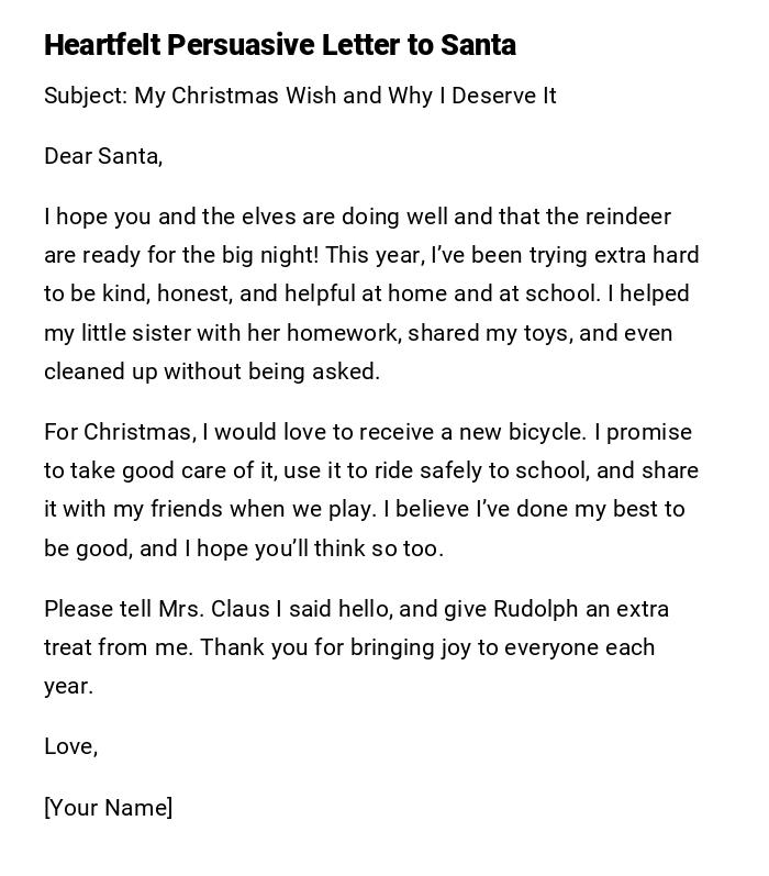 Heartfelt Persuasive Letter to Santa Heartfelt Persuasive Letter to Santa