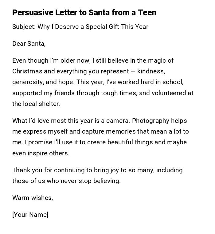 Persuasive Letter to Santa from a Teen Persuasive Letter to Santa from a Teen