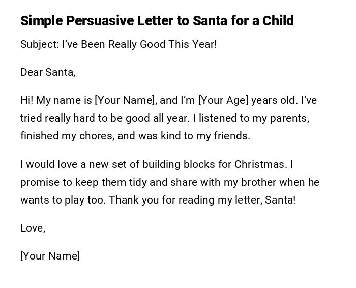 Simple Persuasive Letter to Santa for a Child Simple Persuasive Letter to Santa for a Child