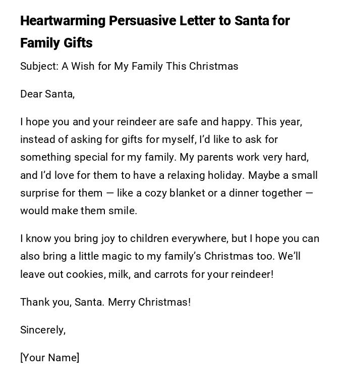 Heartwarming Persuasive Letter to Santa for Family Gifts Heartwarming Persuasive Letter to Santa for Family Gifts
