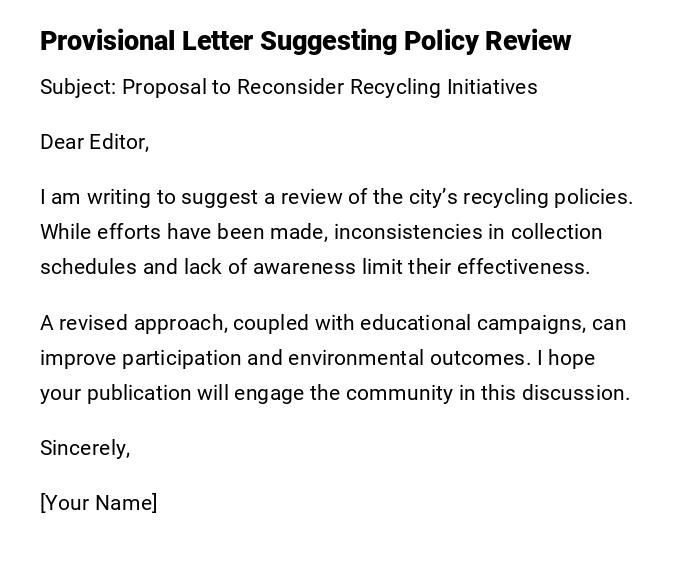 Provisional Letter Suggesting Policy Review Provisional Letter Suggesting Policy Review