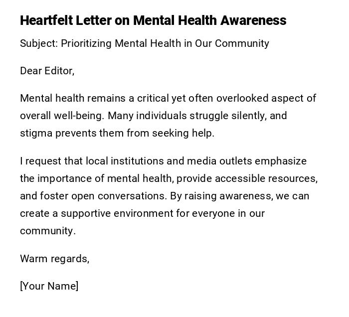Heartfelt Letter on Mental Health Awareness Heartfelt Letter on Mental Health Awareness