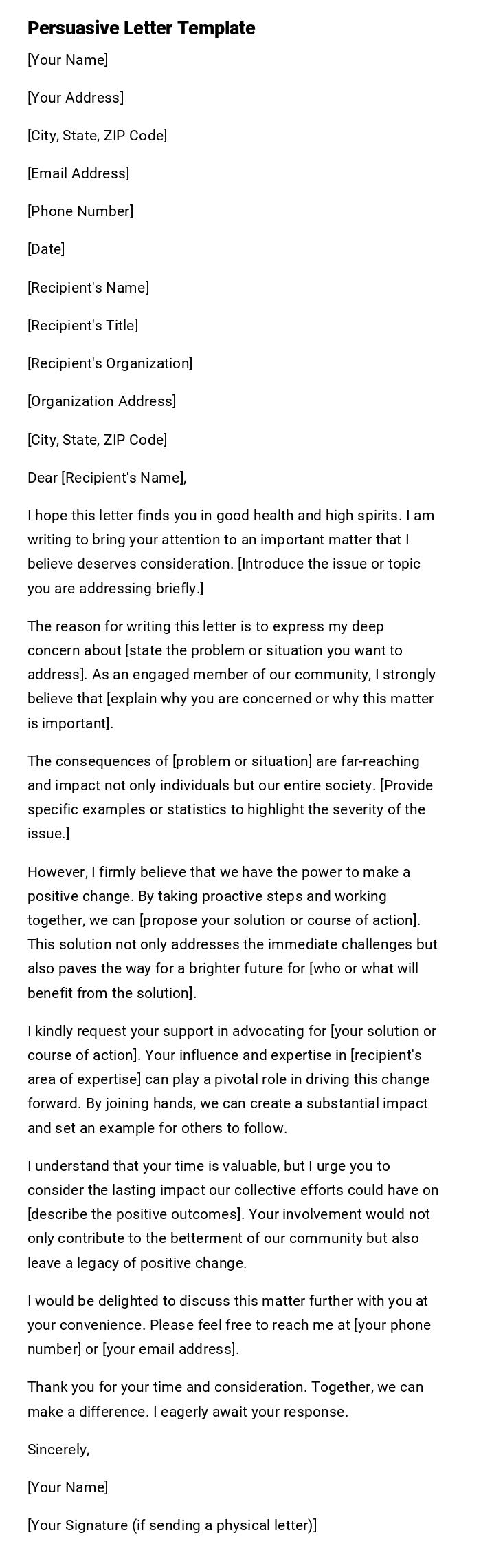 Persuasive Letter Template Persuasive Letter Template
