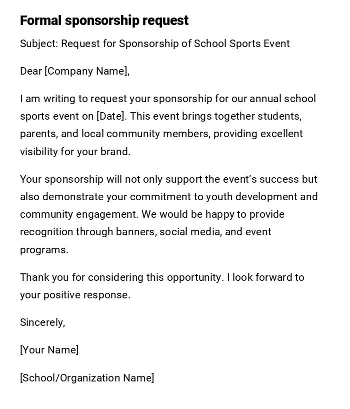 Formal sponsorship request Formal sponsorship request