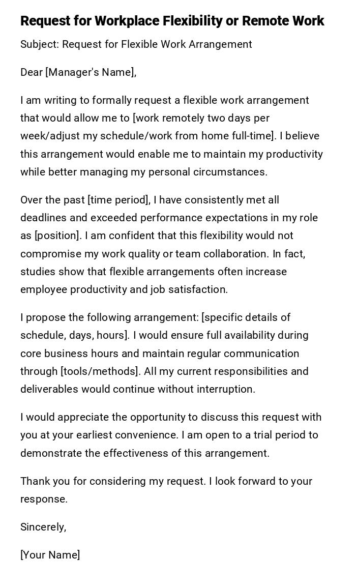 Request for Workplace Flexibility or Remote Work Request for Workplace Flexibility or Remote Work