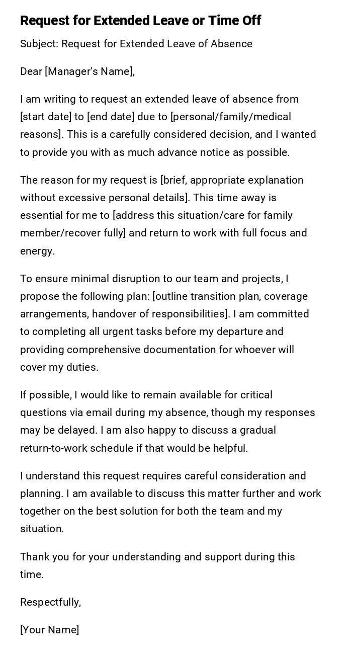 Request for Extended Leave or Time Off Request for Extended Leave or Time Off