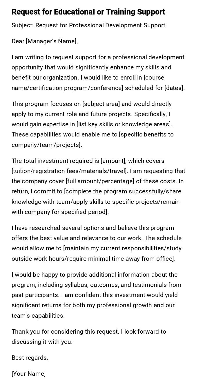Request for Educational or Training Support Request for Educational or Training Support