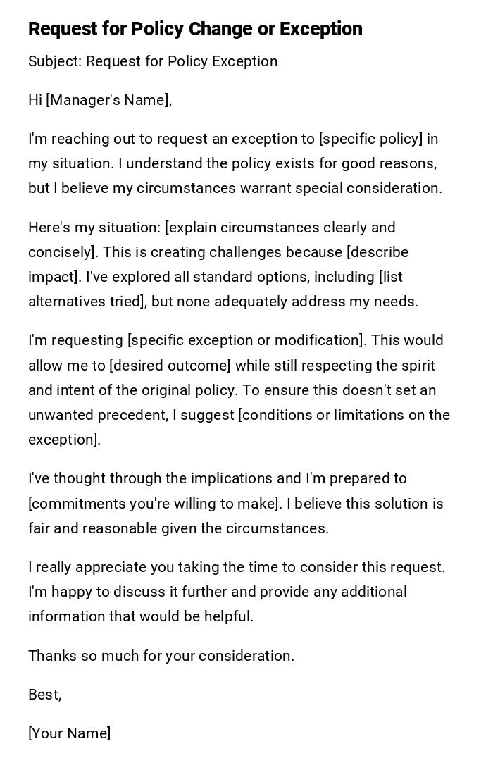 Request for Policy Change or Exception Request for Policy Change or Exception