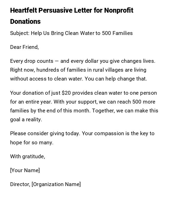 Heartfelt Persuasive Letter for Nonprofit Donations Heartfelt Persuasive Letter for Nonprofit Donations