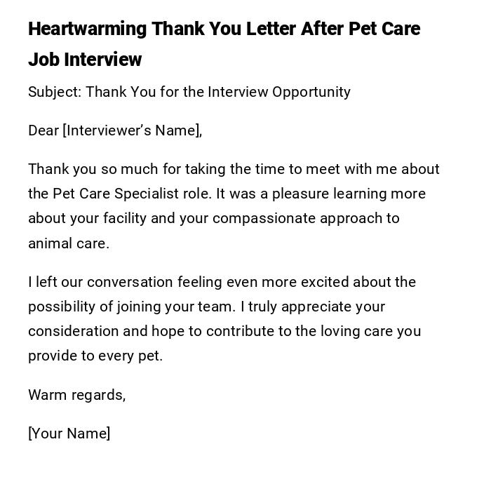 Heartwarming Thank You Letter After Pet Care Job Interview Heartwarming Thank You Letter After Pet Care Job Interview